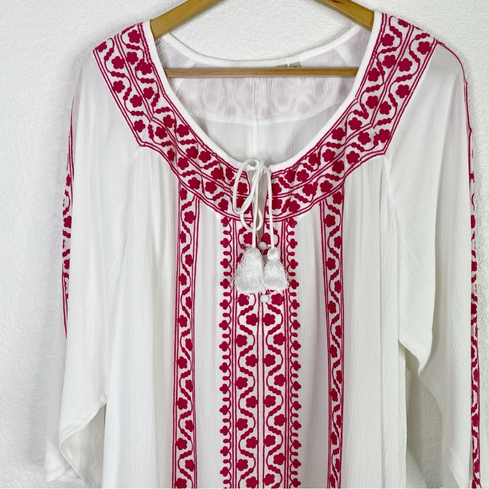 Soft Surroundings White & Pink Embroidered Blouse - Picture 2 of 5